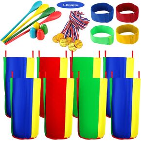 34pcs أكياس السباق كيس البطاطا مجموعة للأطفال والبالغين ، و 8pcs أكياس القماش أكسفورد السميكة مع فرق السباق 4 أرجل ، و 4 ملاعق البيضات ترحيل ، و 10 ٪ ميداليات ذهبية للسباقات ، للمرح العائلي في الهواء الطلق في الهواء الطلق