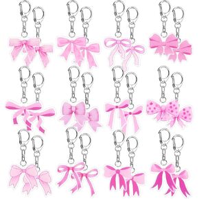 24 PCS Pink Bow Party Favors Keychain acrylic coquette birthday keychain bulk 12 Style Cute Bachelorette Baby Shower Decorts Party Party Decorts