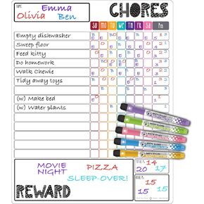 Travel Revealer Magnetic Chore Chart for Kids Multiple Kids, Adults, Family Reward Chart for Kids at Home Magnetic 11x14" + Liquid Chalk Markers
