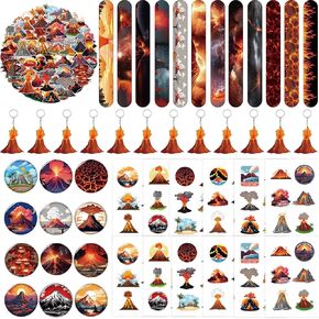 98pcs Hot Volcano Party Forms Hot Lava موضوع عيد ميلاد لوازم عيد ميلاد الزخارف بركان الوشم البركاني بركان صفعة البركان ملصقات مفاتيح البركان