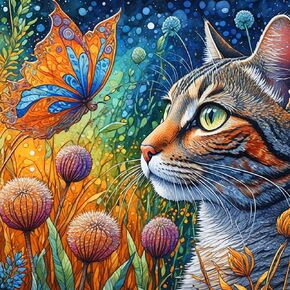 ekuxom Cat Diamond Art Kits للبالغين ، مجموعات الطلاء الماس الفراشة ، مستديرة كاملة الحفر حيوانات فن الماس ، Gem Gem Gall Decor