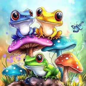مجموعات الطلاء Meiyuda Diamond للبالغين ، مجموعات فن الفطر Diy Diamond للمبتدئين ، 5D Animal Frog Diamond Art Painting Kit Gem Art Crystal for Home Wall Decor
