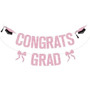 Pink Glitter Congrats Grad Banner, Class of 2025/Congrats 2025, 2025 Senior High School College University Graduation Party Decorations Supplies