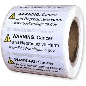 Prop 65 California Warning Labels 500 Count Roll | 0.5 x 1.5 Inch Size | Perfect for Products and Consumer Alerts | CA 2025 Edition Notice Stickers for Cancer and Birth Defects