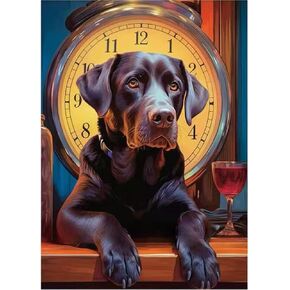 Kulvci Clock Dog Diamond Painting Kits للبالغين ، مجموعات فن الماس للمبتدئين ، 5D DIY GEM GEM CRAFT FOR Home Decor Gift 12x16inch
