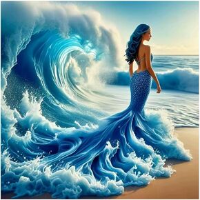 Hill Froeistung Beauty Diamond Art Painting Kits للبالغين ، فن الشاطئ الماس للمبتدئين ، 5D DIY مثقاب كامل جولة جوهرة الفنية ديكور الجدار الهدية 14x14 بوصة