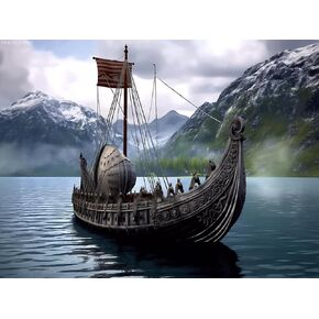 سفينة Goldyyyfrog 5D Viking في الجبال الماس أطواق الطلاء أوشن قارب الماس ، ديكور الجدار المنزلي الحرفي 12x16 بوصة