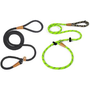 Lynxking Dog Leash 1/2in x 5ft قسيمة الرصاص الأسود و 1/2 بوصة × 6 قدم الرصاص العاكس الأخضر ، 2 عبوة