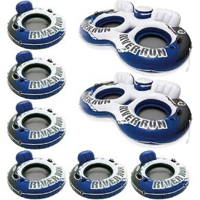 intex River Run II 2 شخص قابلاً للنفخ (2 عبوة) مجمعة مع River Run I 1 شخص واحد تعويم (6 عبوات) ، وتفجير الطوافات للرياضات المائية وركوب القوارب