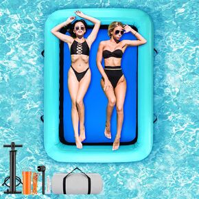 ShinyRelief Inflatable Water Hammock 70 x 47 Inch Floating Dock 4 Inch Thick Inflatable Raft with Manual Pump, Thickened Mooring Rope, Storage Bag and Repair Kit Water Raft for Summer Parties
