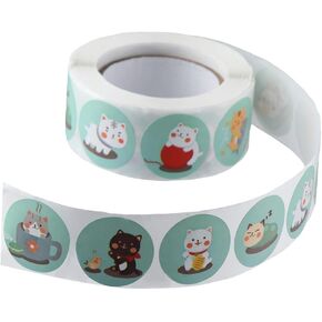 Dohobby 500pcs ملصقات ملصقات Cat Cat Cat ، 1 بوصة ملصقات مكافأة مستديرة ذاتية