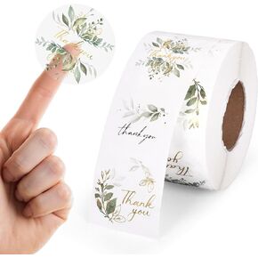 1000pcs clear eucalyptus شكرا لك ملصقات لفة خضراء الذهب الذهب ملصقات الختم