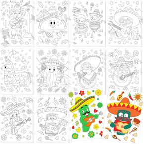 Zhanmai 30 PCS ملصق تلوين المكسيكي المكسيكي ملصق ملصق الخاص بك Cinco de Mayo ملصقات DIY Cactus Taco Sombrero Chili Guitar Crafts for Fiesta Party Home Classroom actions