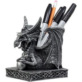 Ebros Gift Shenlong Spirit Dragon Dragon Orb Stationery حامل الدقائق التمثال 4.75 "H Office Office Desktop Excaptory Pen Organizer