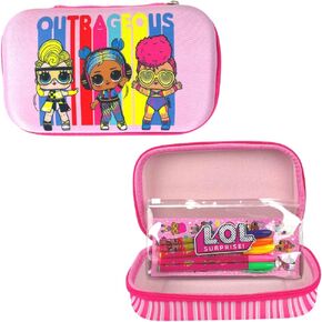 LOL Surprise Doll Pencil Case مع ملصقات LOL وأقلام هلام للفتيات ، مقولبة مع إغلاق الرمز البريدي ، الوردي