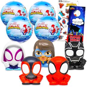 Spidey و Friends Blind Box Party Favors - حزمة مع 4 Spiderman Mash'ems Blind Ball Mini Toys Mystery Toys Plus ، المزيد | تماثيل Spidey وأصدقائه المذهلة للأطفال والأولاد والبنات