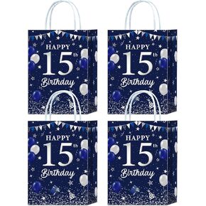 16 Pieces Navy Blue 15th Birthday Party Favors Bags,Blue Silver 15th Birthday Gift Snacks Treat Candy Party Favors Bags with Handles for Boys Girls 15th Birthday Party Decorations
