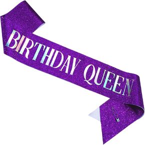 mgjsrnh عيد ميلاد الوشاح لفتاة ، Green Glitter Satin Multicolour Foil Sash ، هدية حفلة عيد ميلاد ، لوازم زخارف كوين الأميرة للحفلات