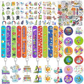 98pcs حزب العلوم الحزب - يوفر الحزب العلماء مع أساور صفعة ، ملصقات ، شارات ، سلاسل المفاتيح ، الوشم المؤقت لحزب مختبر العلوم