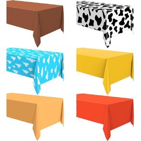 6 PCS Table -Tableroth مجموعة عيد ميلاد الأطفال غلاف طاولة مستطيل 54 × 108 '' ملونة قصة الرسوم المتحركة للحفلات لصبي وفتاة الأطفال حفلة عيد ميلاد الطفل (الرجعية ، البقرة)