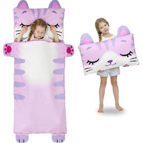 Wizland Kids Sleeping Bag Toddler Mat Kitty Nap Sack Preschool Rest Mats-Kindergarten, Fluffy Warm Portable Pink Nap Roll