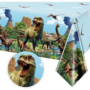 Tiamon Dinosaur tablecloth Dinosaur Party Table يغطي المائدة البلاستيكية لمستلزمات النزهة لحفل عيد ميلاد 54 × 108 بوصة (أزرق ، 6 أجزاء)