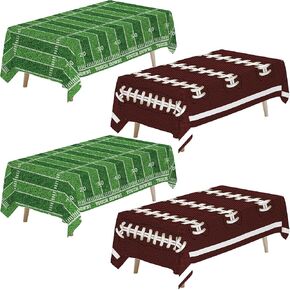 4 Pack Football Party Decorations Tablecloth, Football Party Supplies Table Cover, Football Table Decorations for Birthday Baby Shower Touch Down Game Day (86in x 55in)