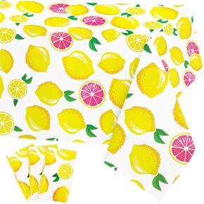 poogary 3 pcs الليمون البلاستيك tablecloth-summer قطعة قماش صفراء يمكن التخلص منها مستطيل مقاوم للماء الغطاء لزخارف الحفلات الليمون الوردي ديكور الفاكهة