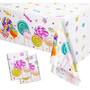 2 Pieces Sweet Candyland Tablecloth for Candyland Party Decorations, Candy Theme Plastic Table Cover Candy Land Table Cloths Lollipop Tablecovers for Candy Land Birthday Party Decorations in Saudi Arabia