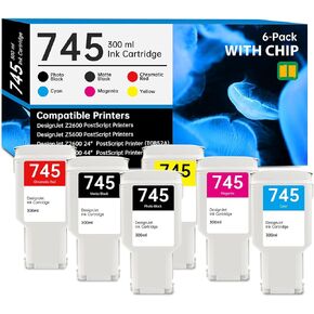 745 Ink Cartridge 300ml Set Replacement for HP 745 Ink Cartridge 745XL F9K06A F9K05A F9K04A F9K03A F9K02A F9K01A for DesignJet Z2600 DesignJet Z5600 Postscript Printer Ink, 6-Pack DesignJet 745 Ink