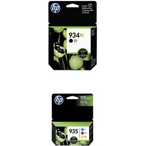 HP 934XL Black High Yield Ink Cartridge & 935 Cyan/Magenta/Yellow Original Ink Cartridges with Photo Paper Bundle