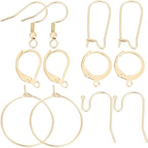 Beebeecraft 1 Box 60pcs 6 Styles 304 & 316 Surgical Stains Stains French Contring Hooks Fish Ball End Wires leverback everring deprating for Jewelery Making