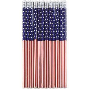 12Pack American Flag Pencils ، أرلمان وطني من الولايات المتحدة الأمريكية مع محو القمح في الرابع من يوليو الاستقلال ، الحفلات ، الحفلات المكتبية لمكافآت المدارس أنشطة الفصل الدراسي الهدايا