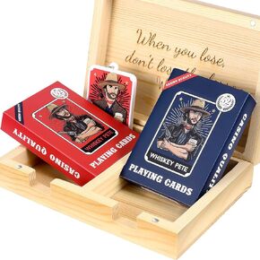 Verocrest Whiskey Pete Themed Playing Cards - Dual Deck Set in Collectible Wooden Box - Premium Quality, Casino Grade Card Decks for Poker, Blackjack, and Card Games