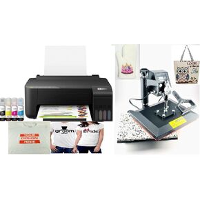 PC Universal Super-Tank Wireless Sublimation Printer Bundle for Custom T-Shirt/Glove/Tote Bag Design - Up to 10,000 Pages Yield/Bundle with Flat Board Press Machine & All Accessories