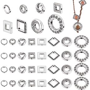 PH PandaHall 112pcs 8 Styles Bead Frames Metal Jewelry Frames Spacer Beads Square/Round Bead Hugger Frame Connectors for DIY Earring Bracelet Necklace Jewelry Crafts Making, Antique Silver