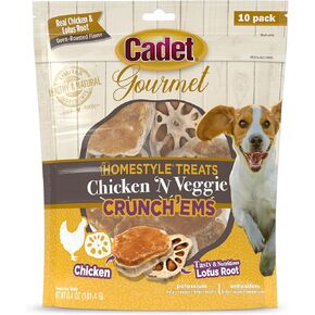 Cadet Gourmet Crunch'ems Homestyle Dog Treats ، Congal Dog Chews مع دجاج حقيقي وجذر اللوتس ، نكهة Duck 'n Veggie ، 10 عدد (حزمة 1)