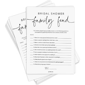 Bridal Shower Games, 50 Bridal Shower Family Feud Game Cards, Wedding Shower Game Activity, 50 Guests, Minimalist