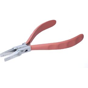 The Beadsmith 5.75" (145mm) Satin Touch 6-pc Plier Set & Case with chain, round, flat nose, side cutter, scissor & tweezer, with polished steel heads, contoured grip handles & double-leaf spring
