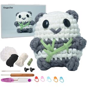 مجموعة الكروشيه Gougoustar للمبتدئين - مجموعات الكروشيه Amigurumi Animal Panda - مجموعة حياكة مع دروس فيديو خطوة بخطوة وملحقات الكروشيه - مجموعة الكروشيه المبتدئين للبالغين ، الأطفال (رمادي)