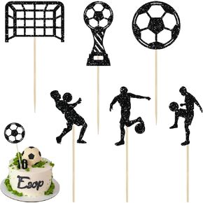 36 PCS Soccer Cupcake Toppers ، Black Flash Soccer Cake Topper for Sport Party Football Birthday Supplies