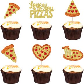 24pcs أحبك إلى Pizzas Cupcake Toppers ، وديكورات بيتزا عيد الحب ، وبيتزا ذات طابع بيتزا ، ديكور حفلات استحمام الطفل ، ديكور عيد ميلاد البيتزا في عيد الحب ، ديكورات حفلة بيتزا ، بريق على الوجهين