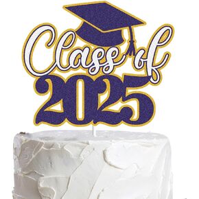 LINGBOOM Class of 2024 Graduation Cake Topper Blue Glitter Happy Graduation Congratulations Cake Decorations Grad 2024 Graduation Congrats Grad Party Supplies