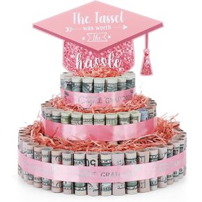 Geelin 2025 هدايا التخرج الوردي الوردي Gold Gold Tervement Money Cake Kit 3 Tier Grad Cake مليئة بفئة زخارف المال النقدية من 2025 أفكار هدايا الحفلات المركزية لكلية المدرسة الثانوية