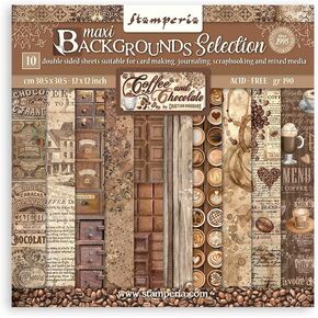 Stamperia Scrapbooking Pad 10 Sheets cm 30.5 x 30.5 (12 x 12 Inches) Maxi Background Selection - Coffee and Chocolate