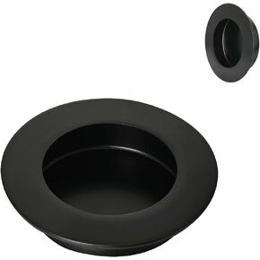 HOMOTEK 4 Pack Round Sliding Closet Door Handles Diameter 2-1/2 in(65mm) Black Flush Pocket Pulls Recessed Bypass Door Handles, Stainless Steel Barn Door Finger Pull Set