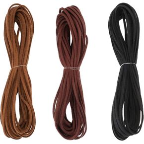 Leather String Suede Cord 2.6mm x10 Yard Leather Lace Cords Rope String Flat Rope 3 Colors for Jewelry Making Shoes Laces Necklace Bracelet DIY Art Crafts Beading Black, Dark Brown, Medium Brown