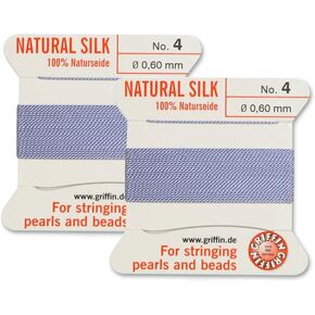 2 PCS Griffin Natural Silk Cord Beading Thread and Needle Size 4 Lilac Color