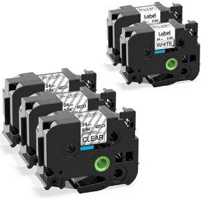 3 حزمة Clear + 2 Pack White 24mm Label Tape Response for Brother P-Touch Tze-251 Tze-151 Tape ، 1 بوصة 0.94 بوصة مصفوفة ب PTD600 PTP710BT PTP750W ، 6 عبوات