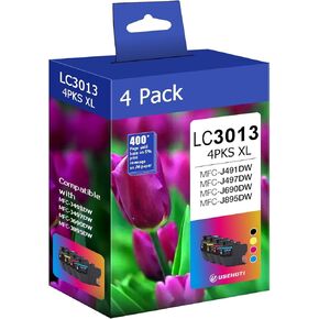 LC3013XL LC3011 Compatible for Brother LC3013 Ink Cartridges High Yield Work with Brother MFC-J497DW MFC-J491DW MFC-J895DW MFC-J690DW Printer (Black Cyan Magenta Yellow, 4XL Pack)